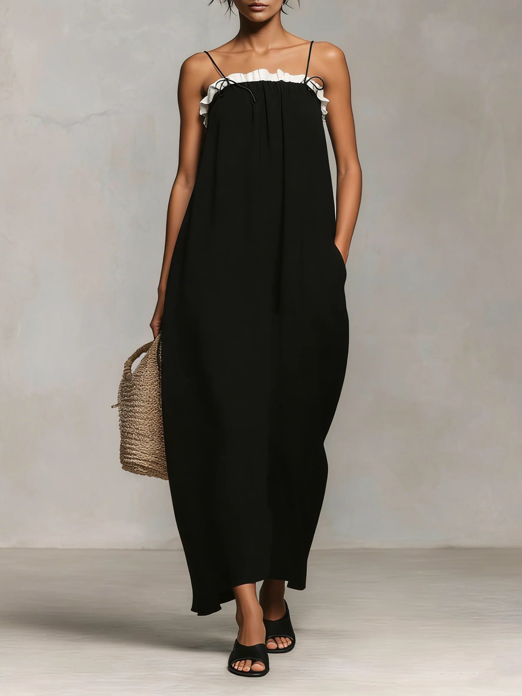 Mirelle™ | Maxi-Kleid mit Farbblöcken und Spaghettiträgern