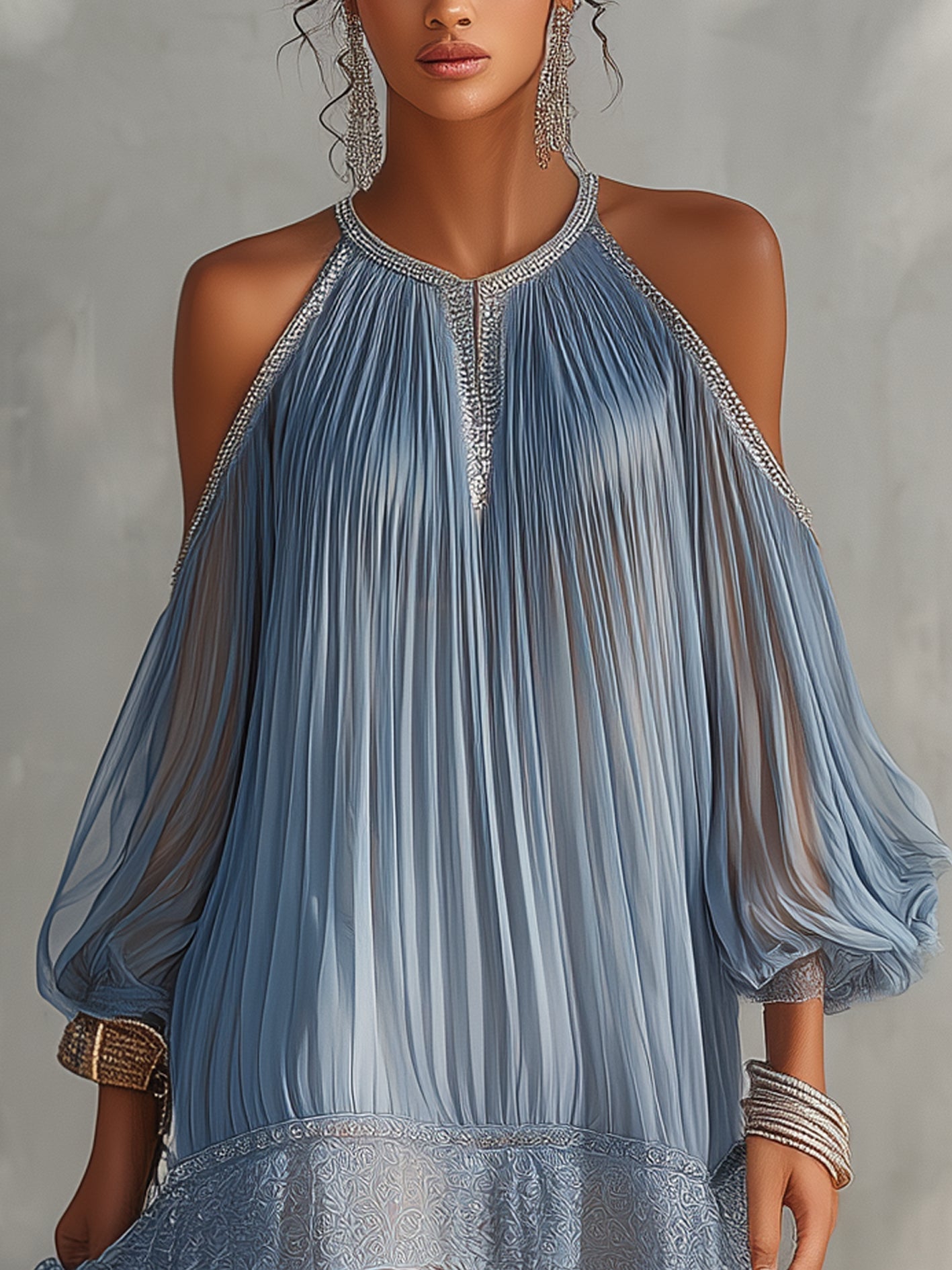 Séraphine | Mini Blaues Kleid mit Off-Shoulder Design, Raffung und Spitzenbesatz