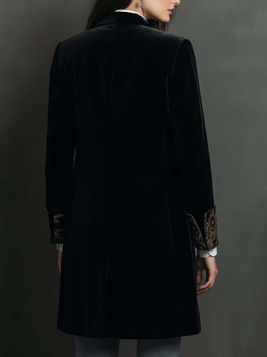 Léontine | Schwarz Taillierter Blazer mit Barockmuster