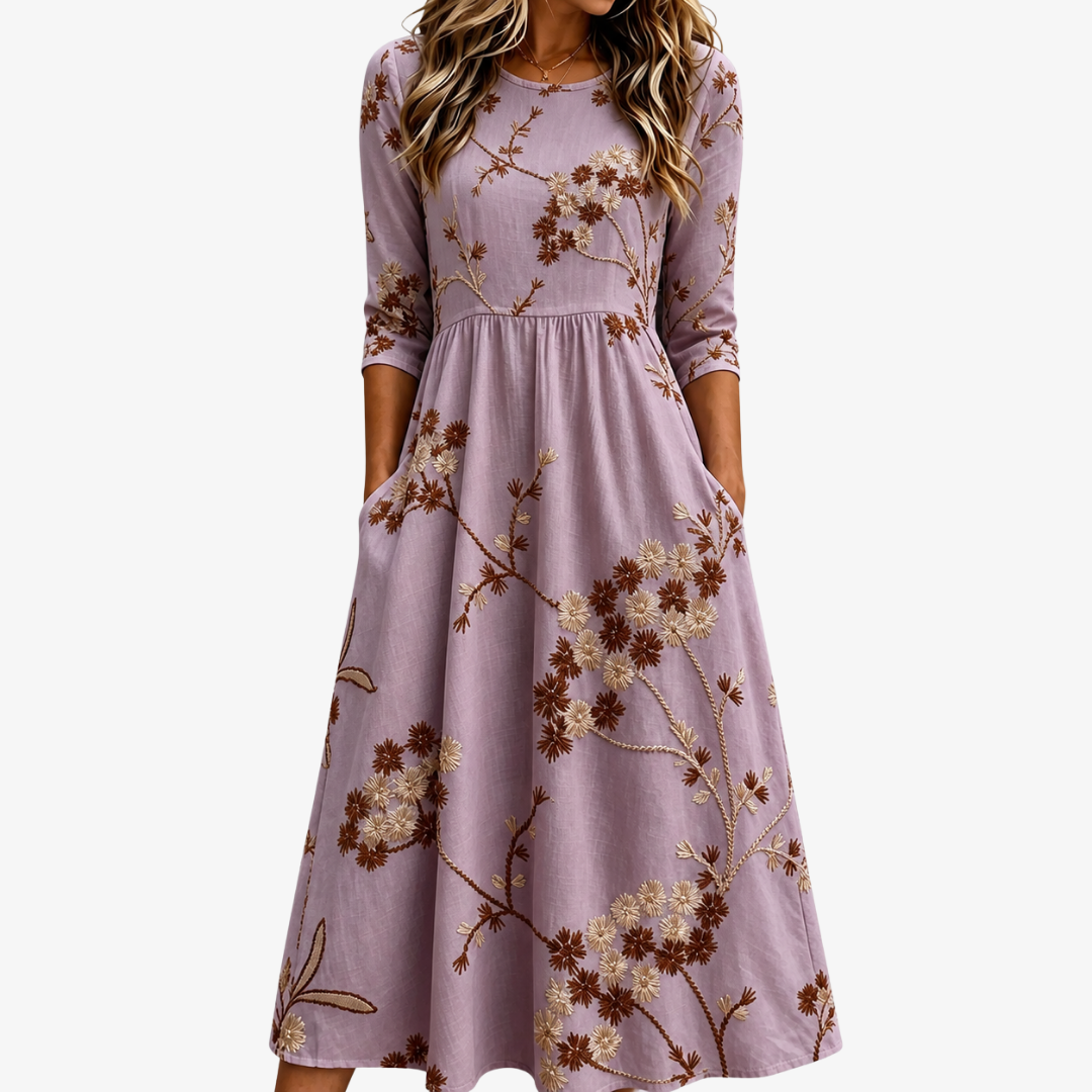 Blumenmuster-Midikleid mit Taschen in Heather Meadow