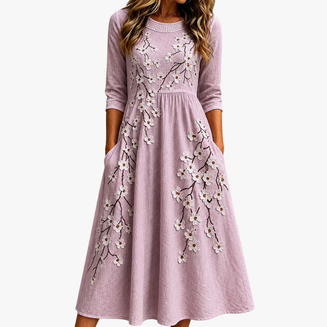 Blushing Orchard Midi Floral Dress