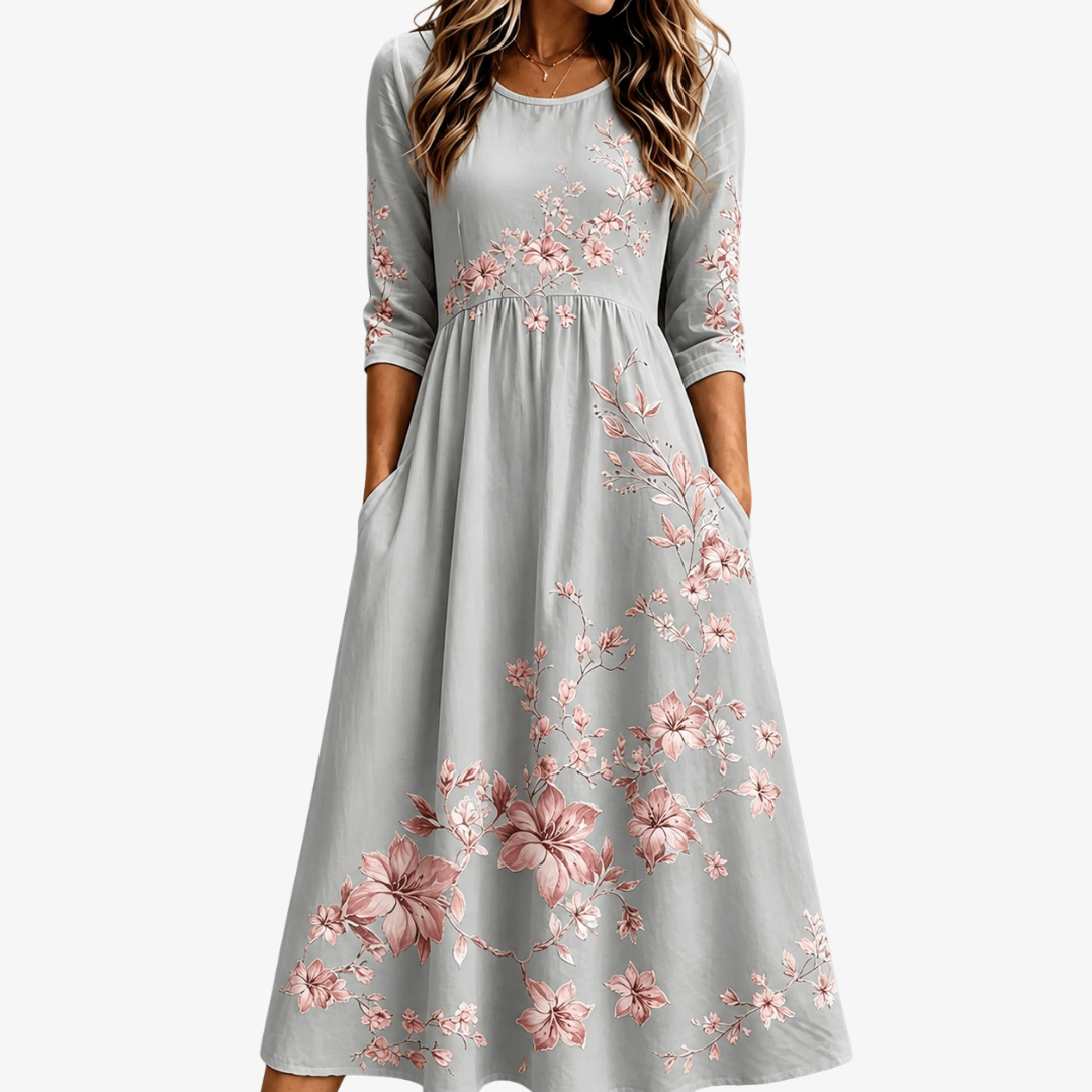 Midikleid mit silbernen Blumen