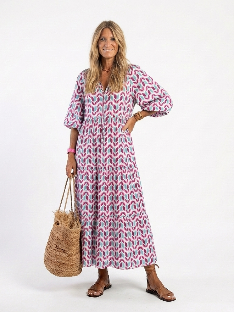 Léa Midi Kleid mit geometrischem Volant