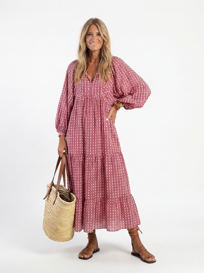 Geometric Midi Dress with Tie Belt - Isabelle