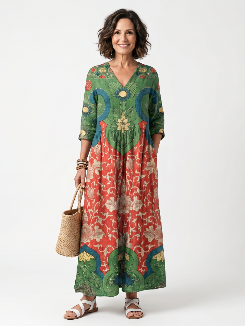Amélie Midi Kleid mit Floralprint und Raffungen in der Taille