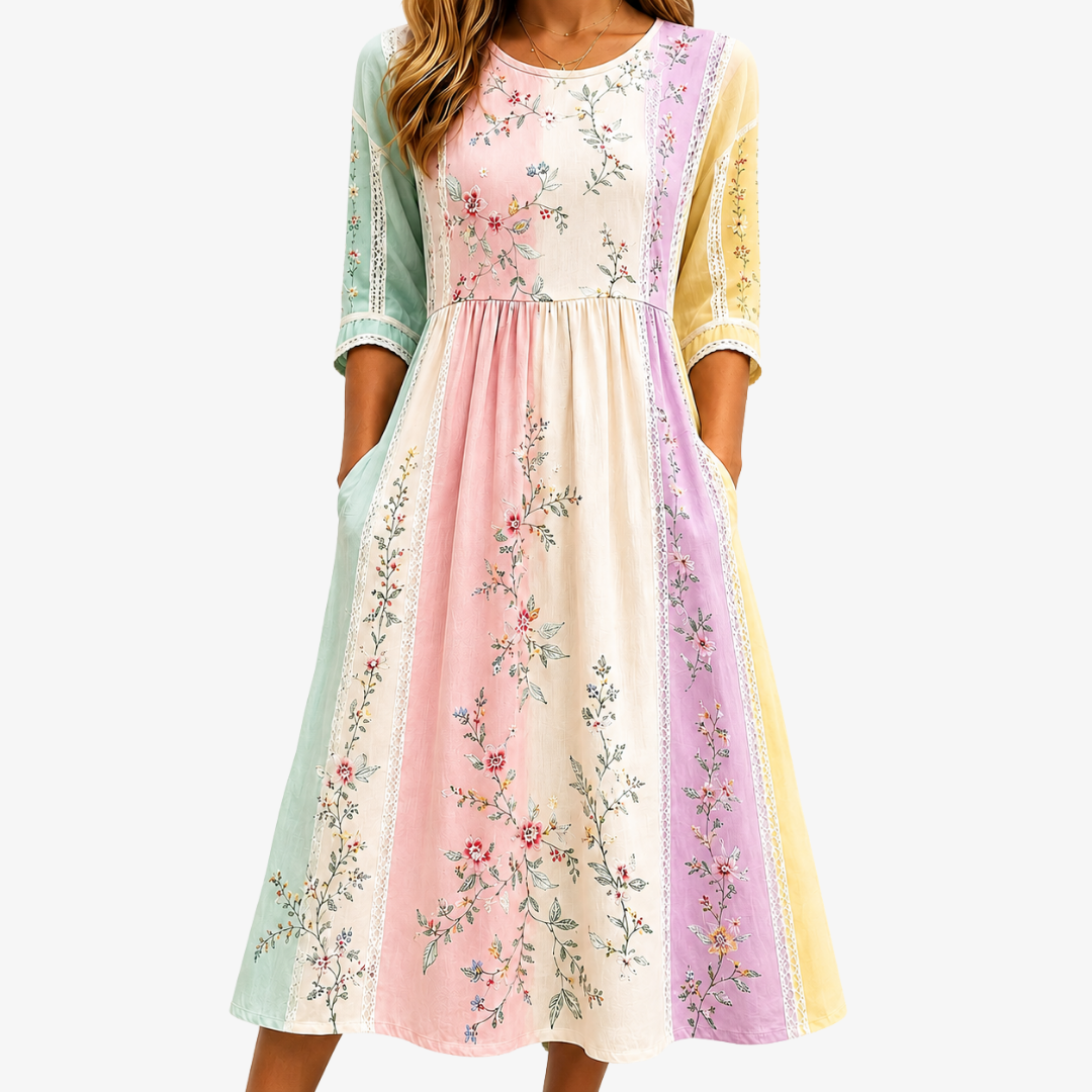 Pastellfarbenes Midi-Kleid mit praktischen Taschen