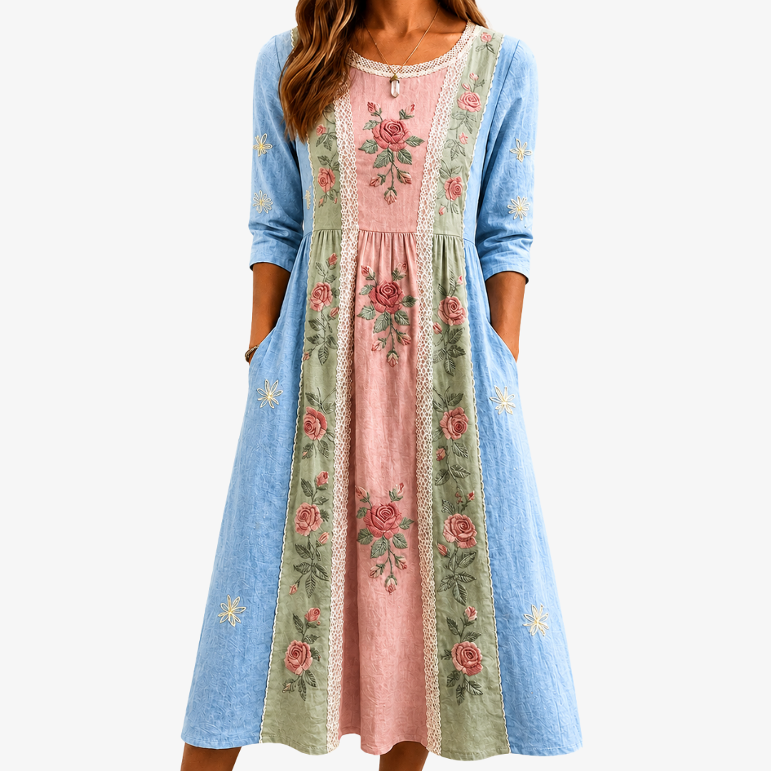 Retro Patchwork Kleid – Rosen Garten Design
