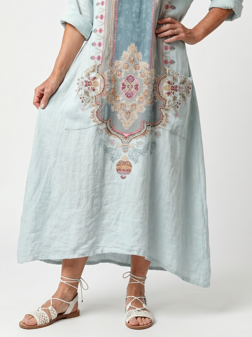 Claire Midi Kleid mit Stickerei und Taschen