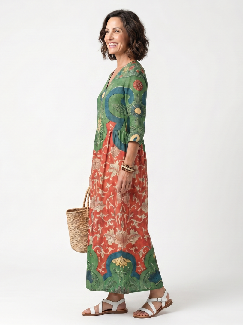 Amélie Midi Kleid mit Floralprint und Raffungen in der Taille