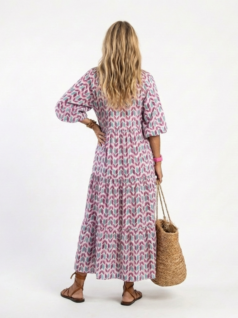 Léa Midi Kleid mit geometrischem Volant