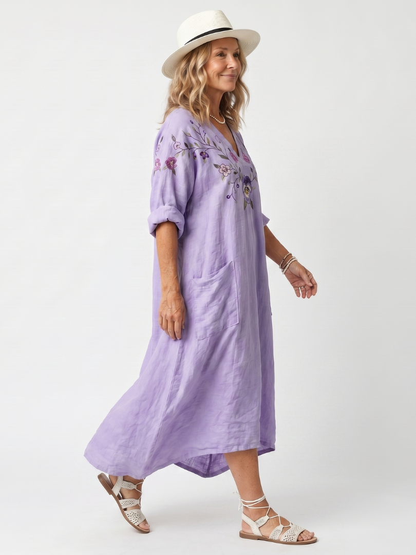 Sandrine Midi-Kleid mit bestickten Taschen