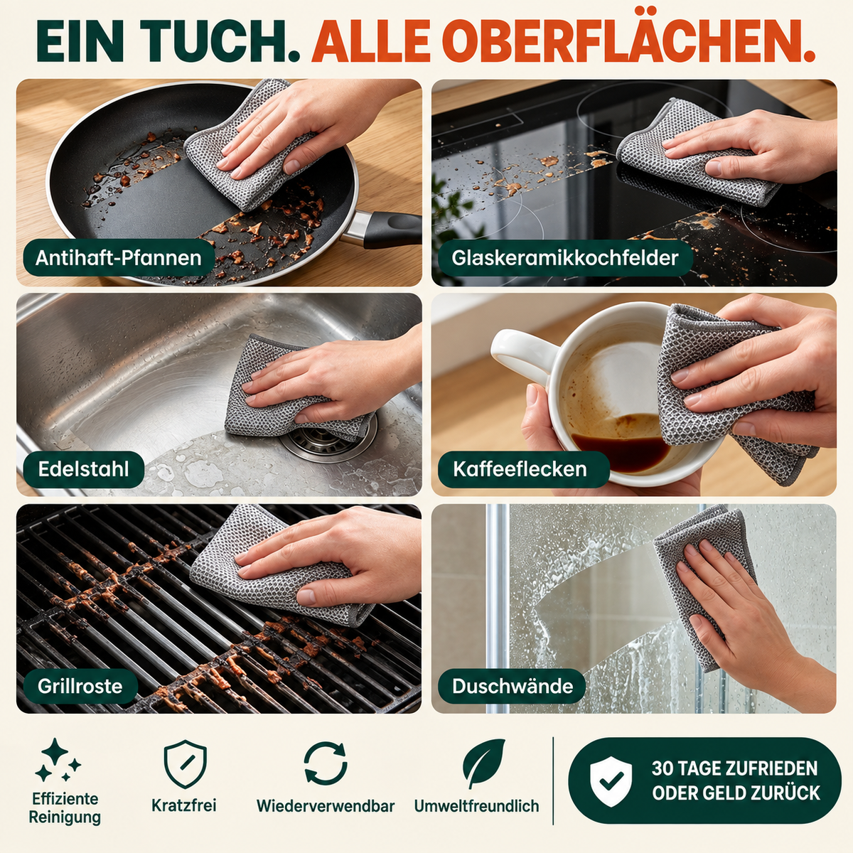 Glanzora™ Krafttuch – Stark gegen Eingebranntes, sanft zu Oberflächen