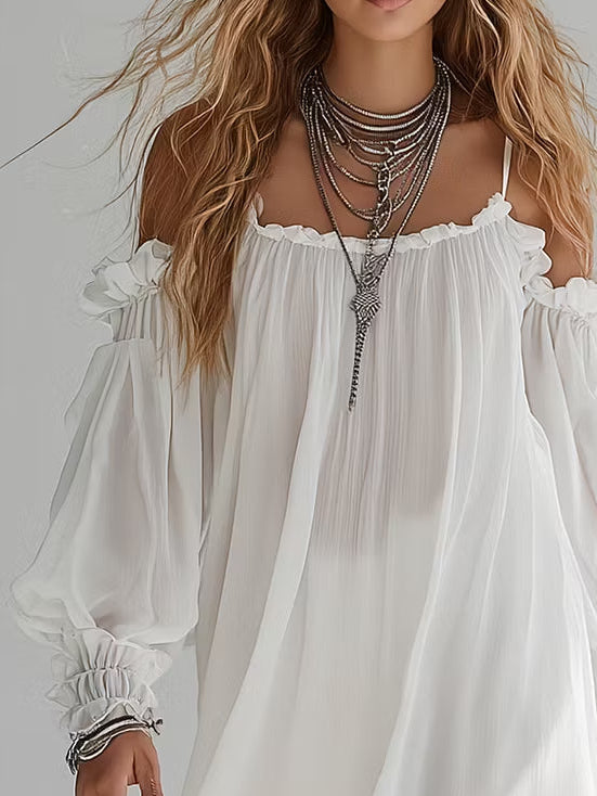 Mélusine | Mini-Boho Kleid mit schulterfreiem Design