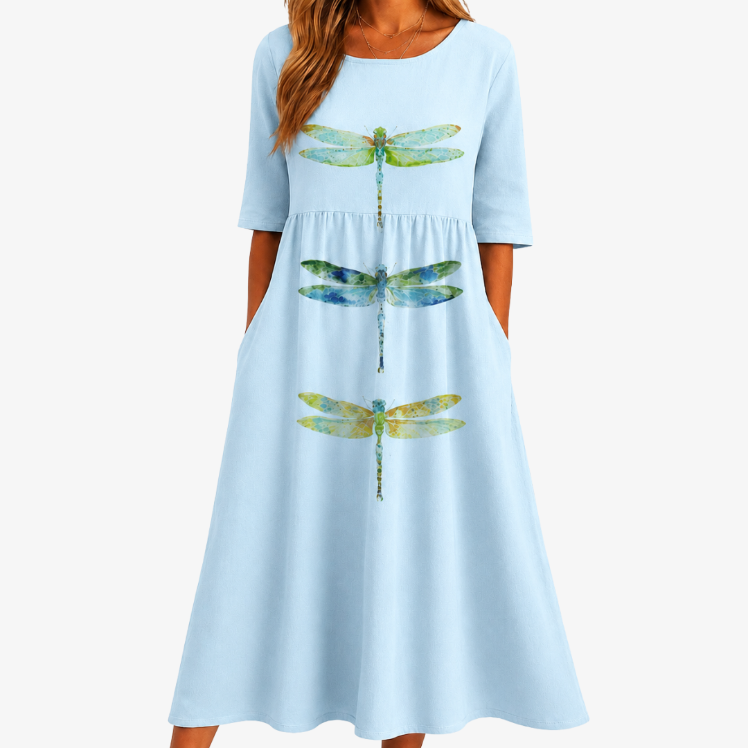 Prairie Himmel Midi Kleid mit praktischen Taschen