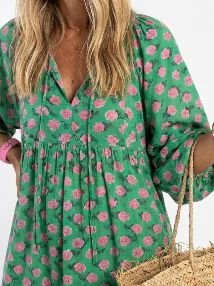 Camille Midi Kleid mit floralem Muster und Rüschen