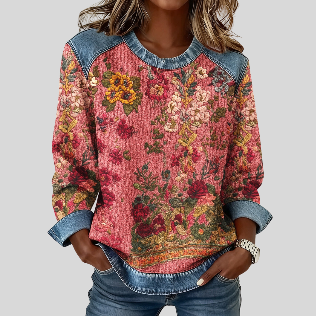 Orabelle | Floral Sweatshirt mit Denim-Details