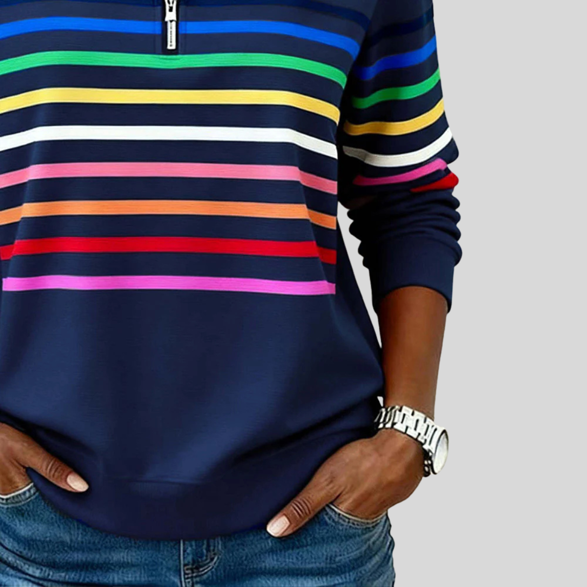 Prismette | Bunte Streifen-Fleecejacke mit halbem Reißverschluss