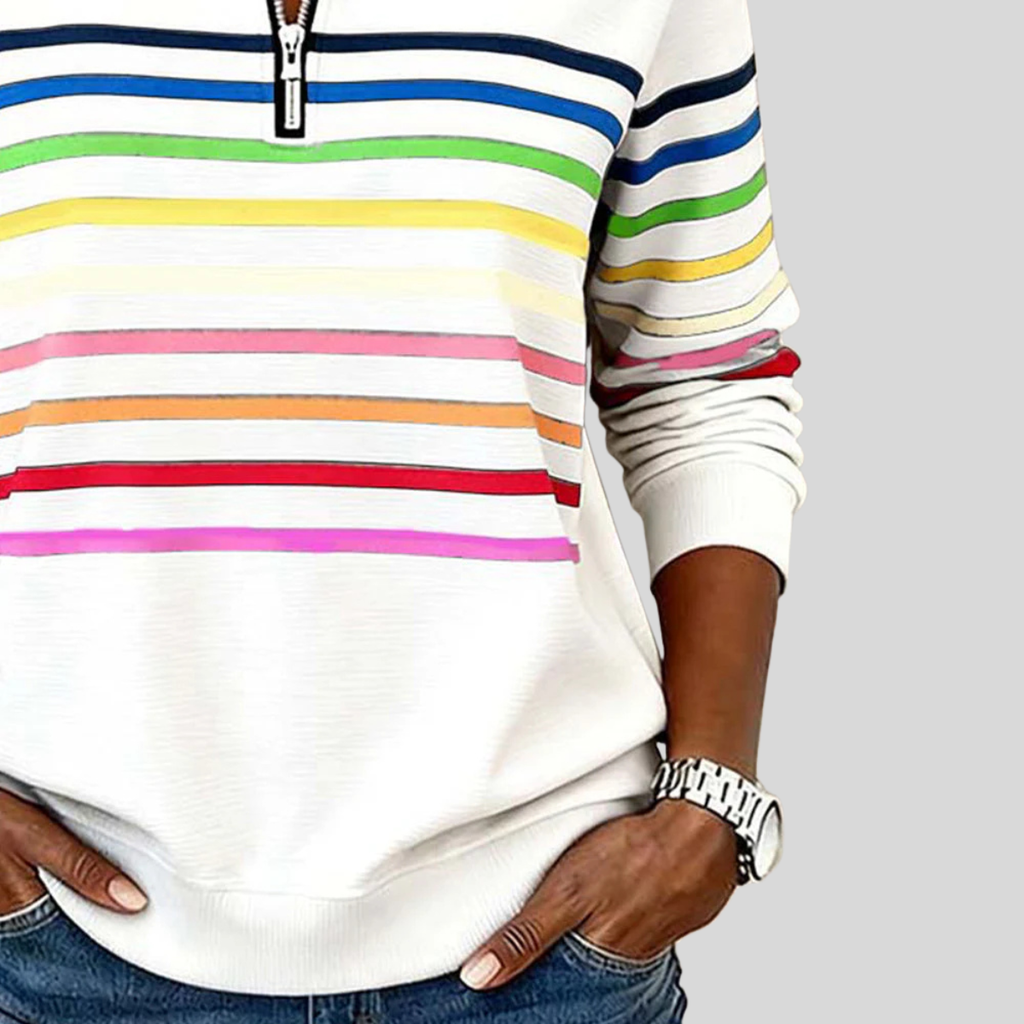 Prismette | Bunte Streifen-Fleecejacke mit halbem Reißverschluss