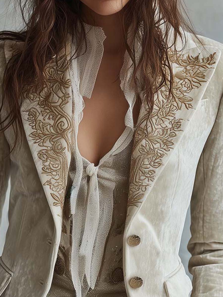 Constance | Embroidered Ivory Blazer