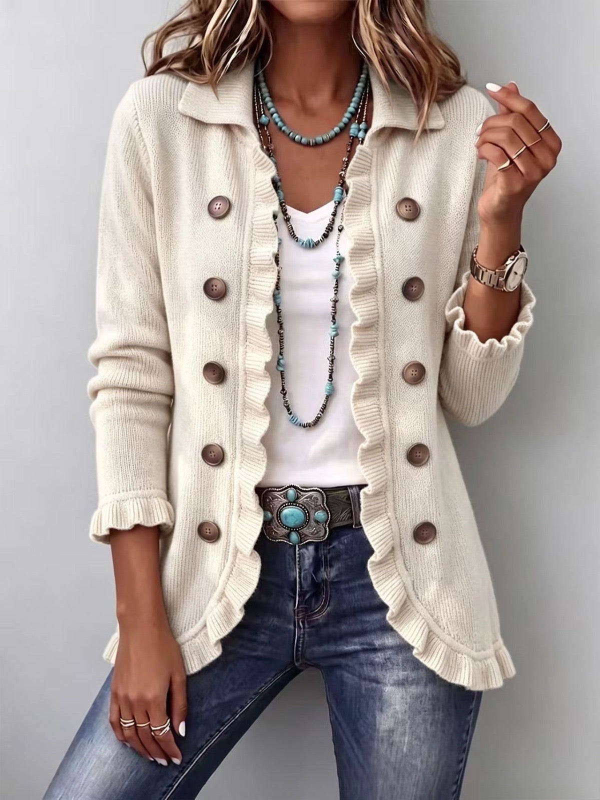 Adelina | Ivory Cardigan with Ruffles