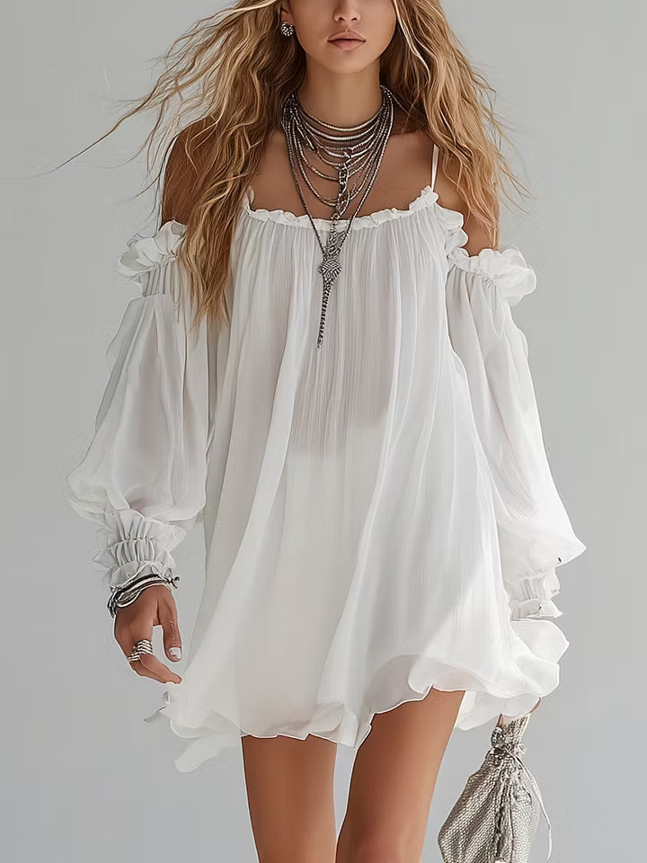 Mélusine | Mini-Boho Kleid mit schulterfreiem Design