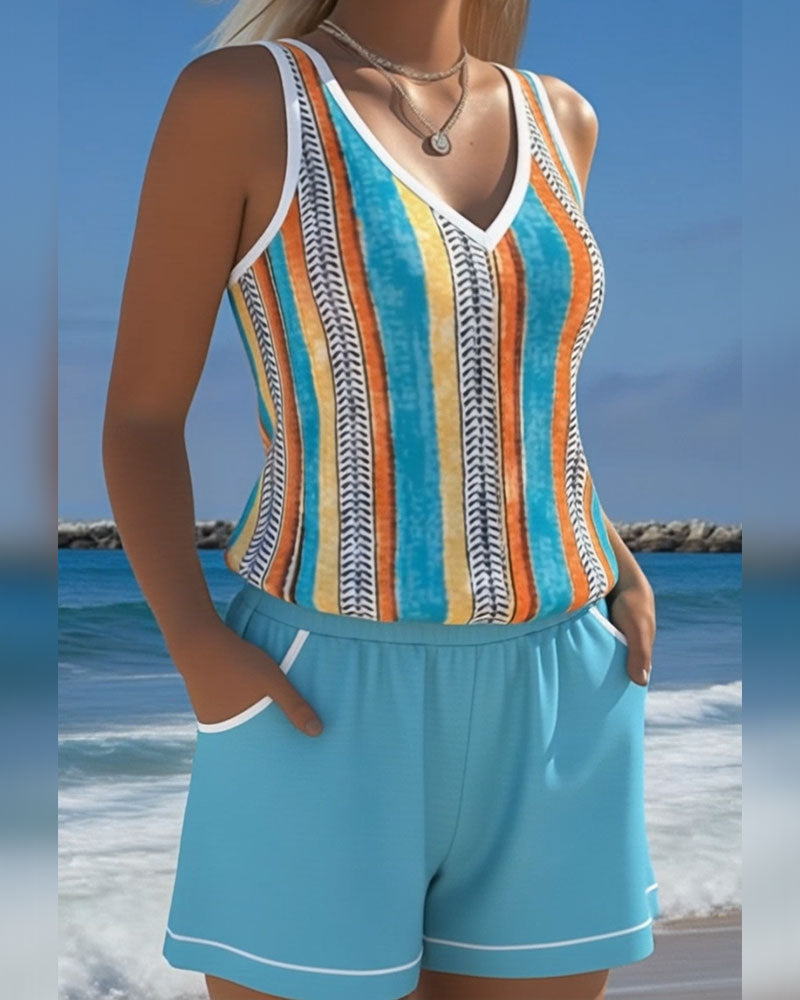 Mia | Gestreifter V-Ausschnitt Tankini