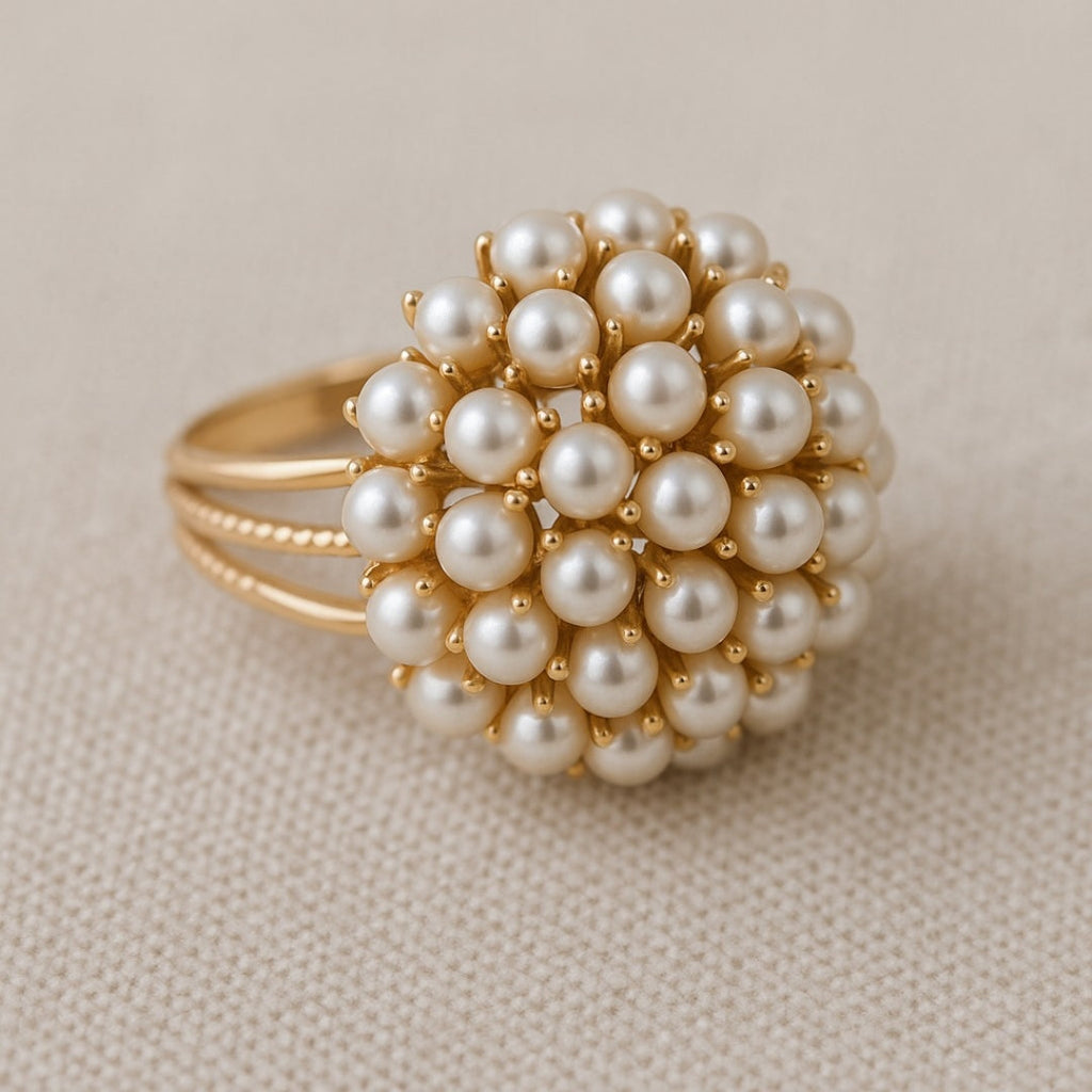 Klassischer Goldring mit eingelegter Perle