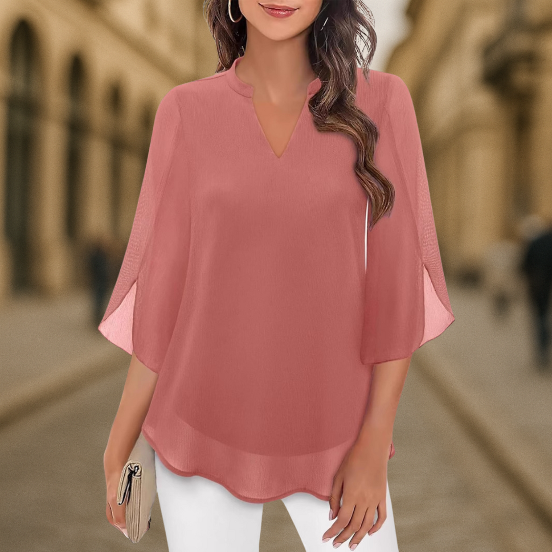 Camila Elegante Damenbluse aus fließendem Chiffon mit V-Ausschnitt