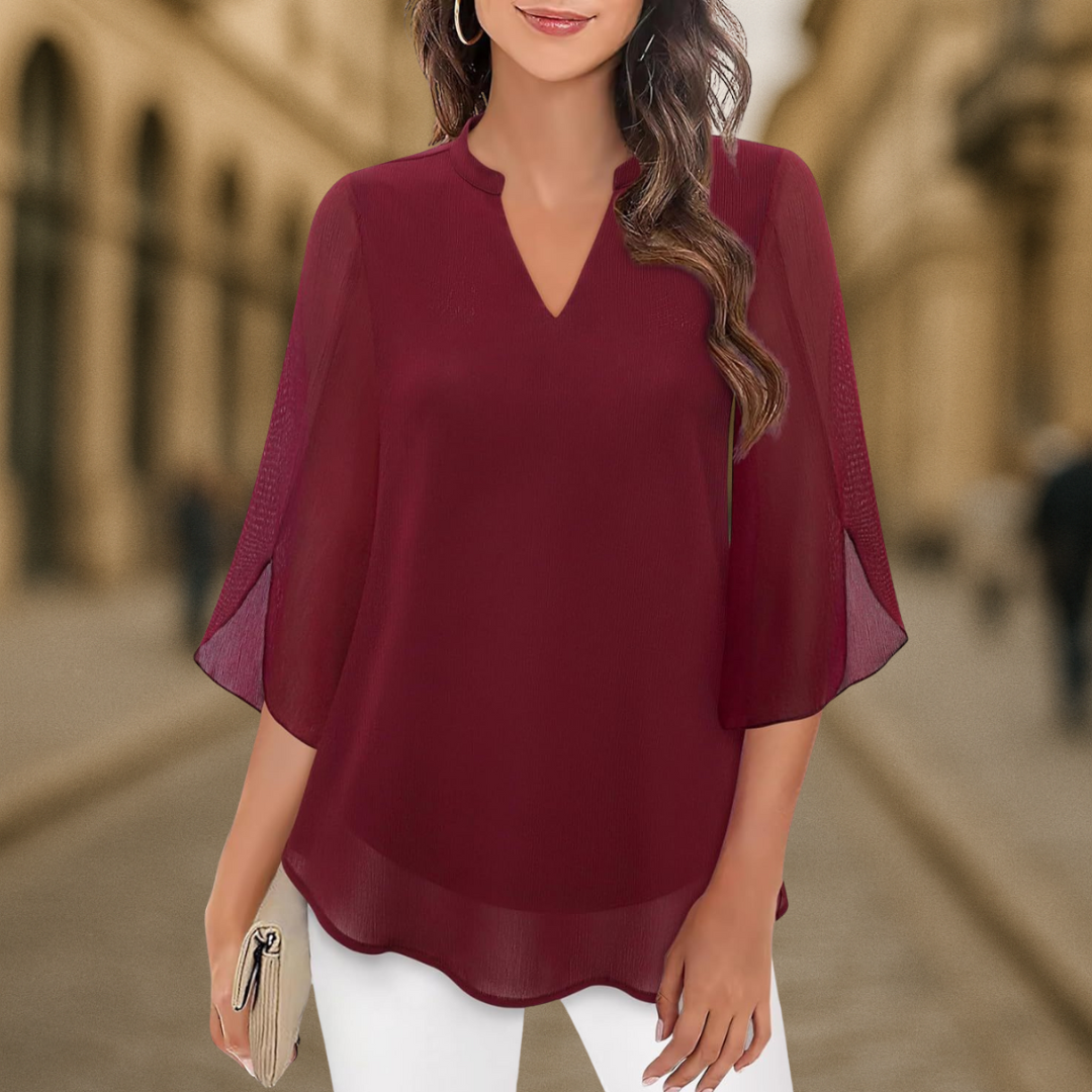 Camila Elegante Damenbluse aus fließendem Chiffon mit V-Ausschnitt