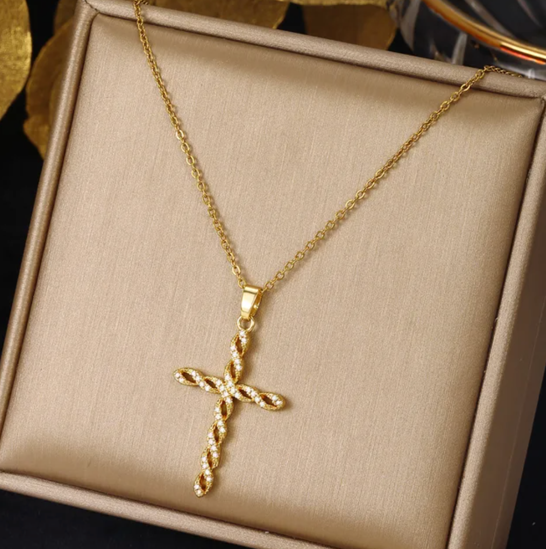 18-Karat-Goldene Halskette in verschlungener Kreuzform