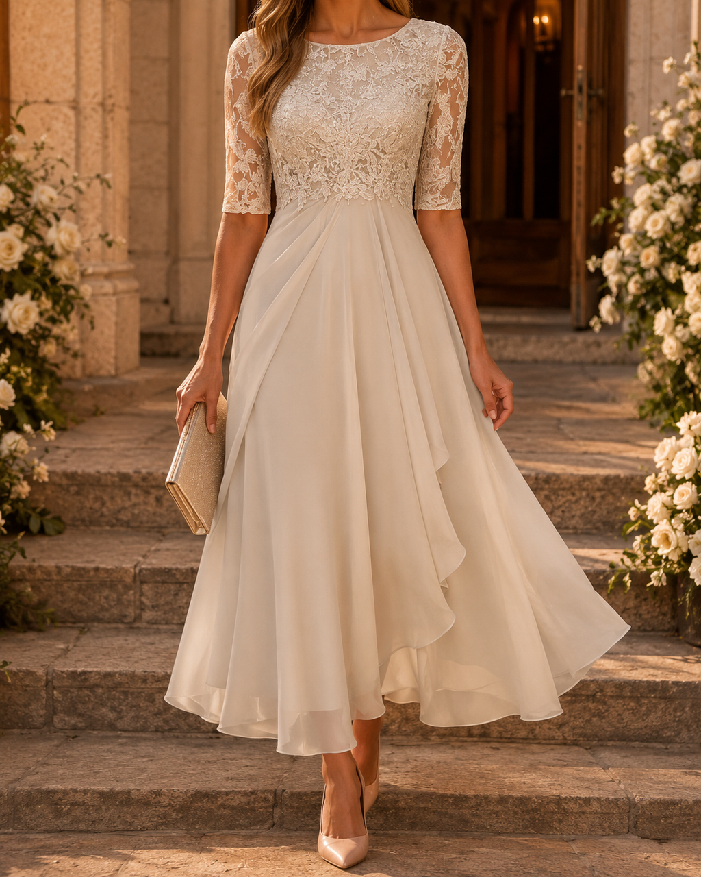 ROSE – Robe Midi en Dentelle Sublimant Votre Silhouette