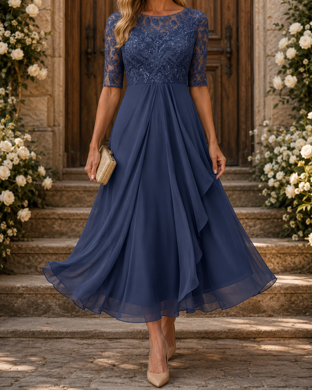 ROSE – Robe Midi en Dentelle Sublimant Votre Silhouette