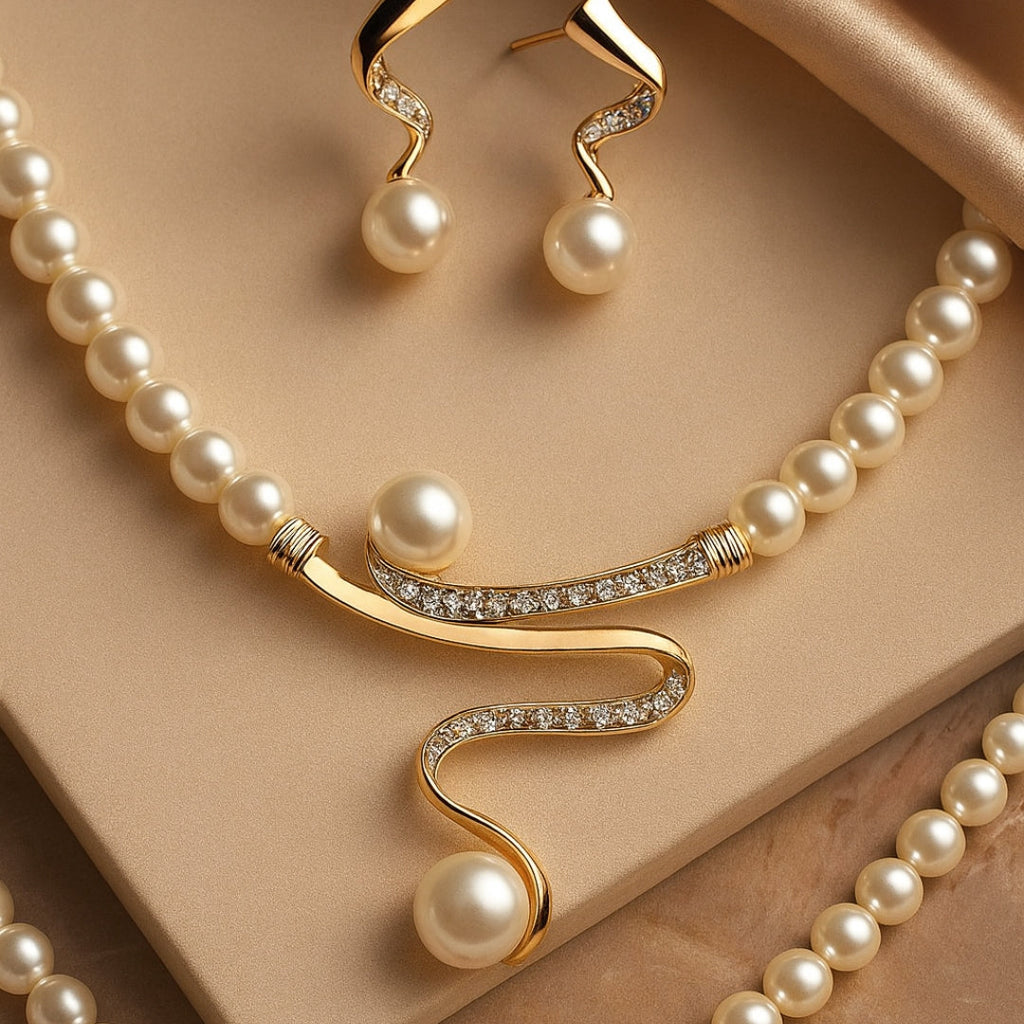 Elegantes Wellen-Perlen-Schmuckset