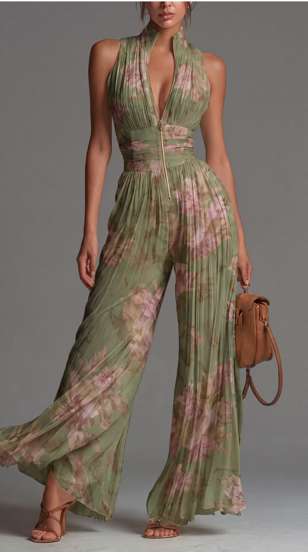 Zsófia Floral Pleated Chiffon Jumpsuit