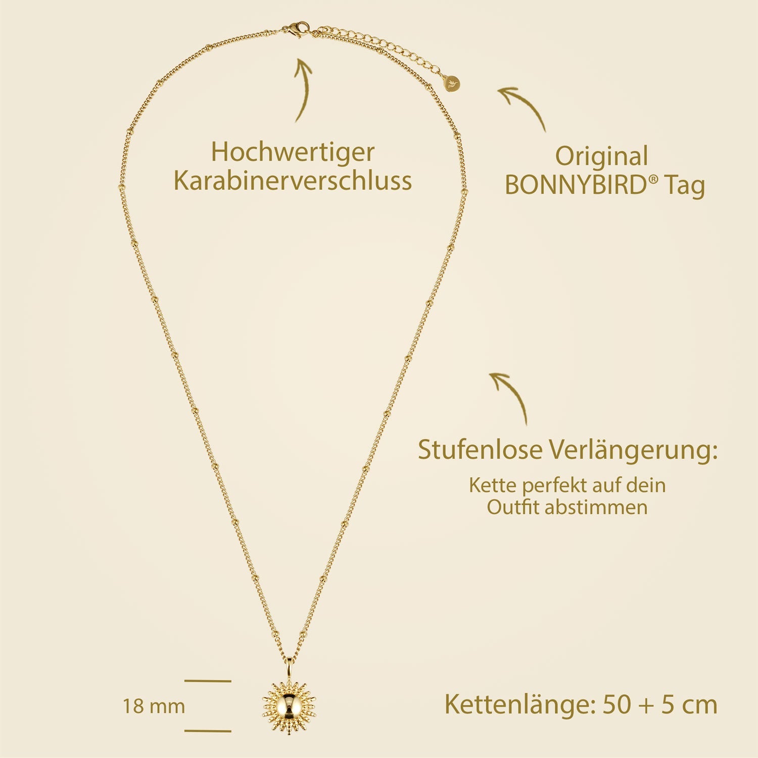 Bundle: BonnySun Kette + Ohrringe Sonne Gold