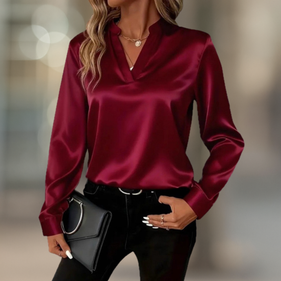 Lumière Elegante Luxe Satin Damenbluse mit V-Ausschnitt