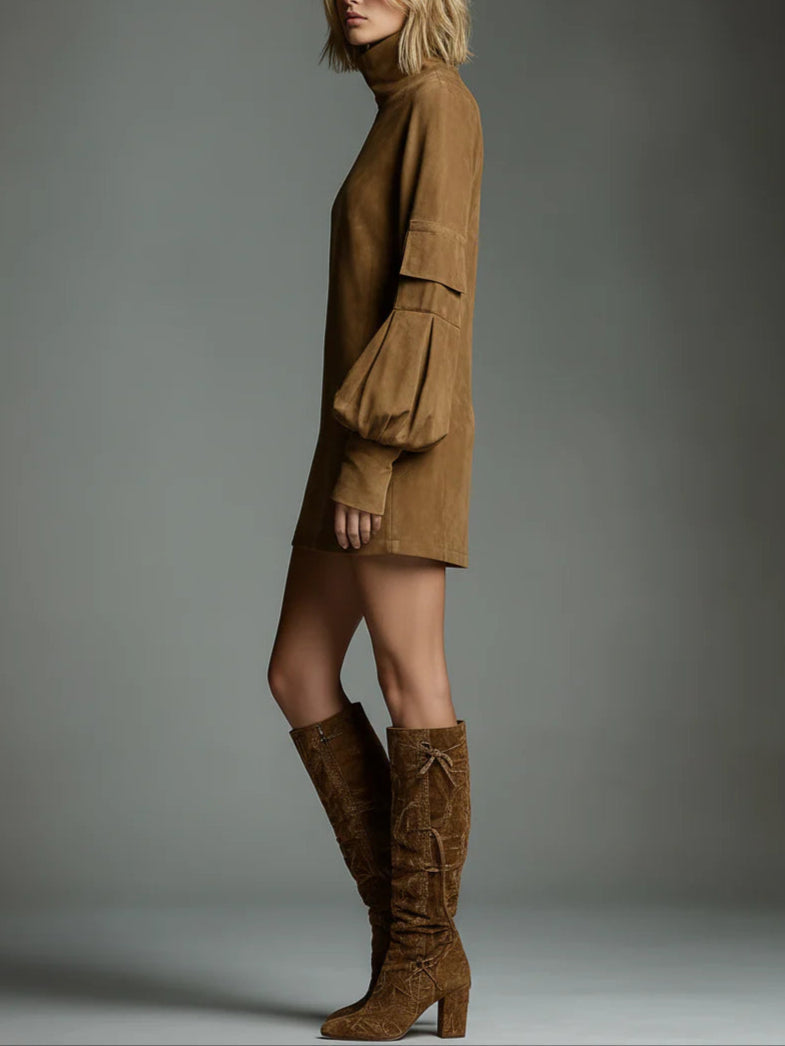 Bibiane | Mini Oversized Velourskleid mit Stehkragen