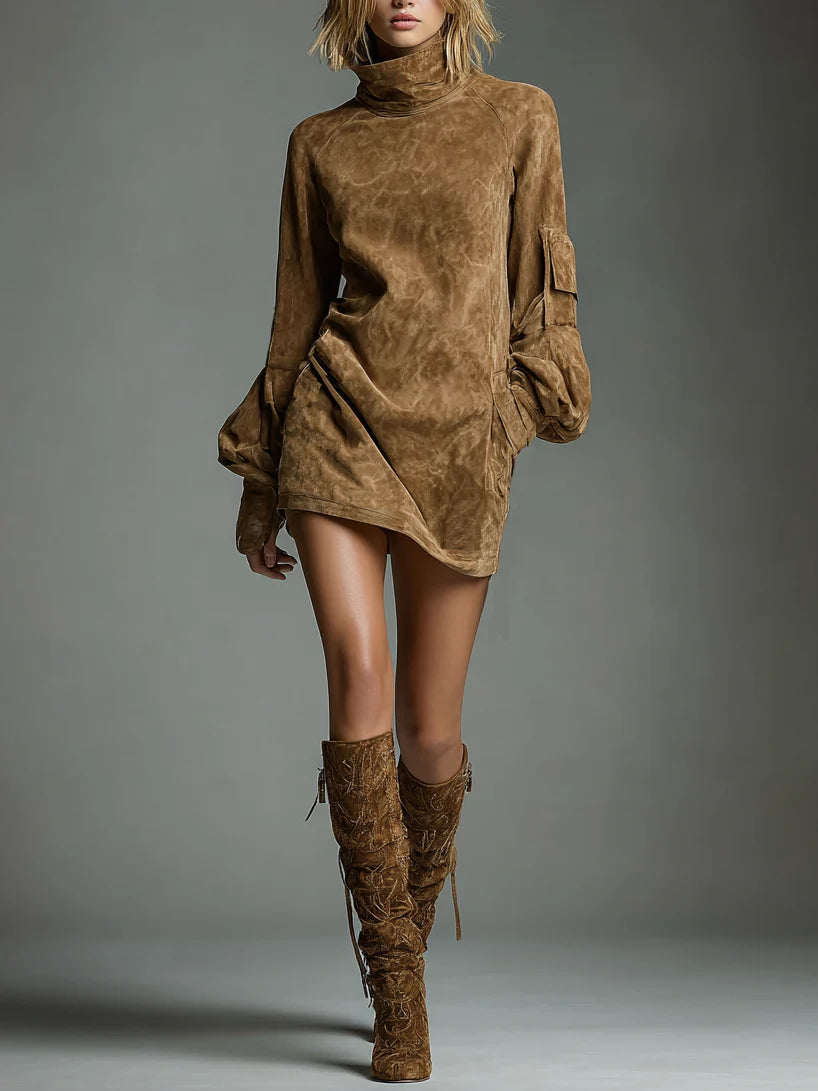 Bibiane | Mini Oversized Velourskleid mit Stehkragen