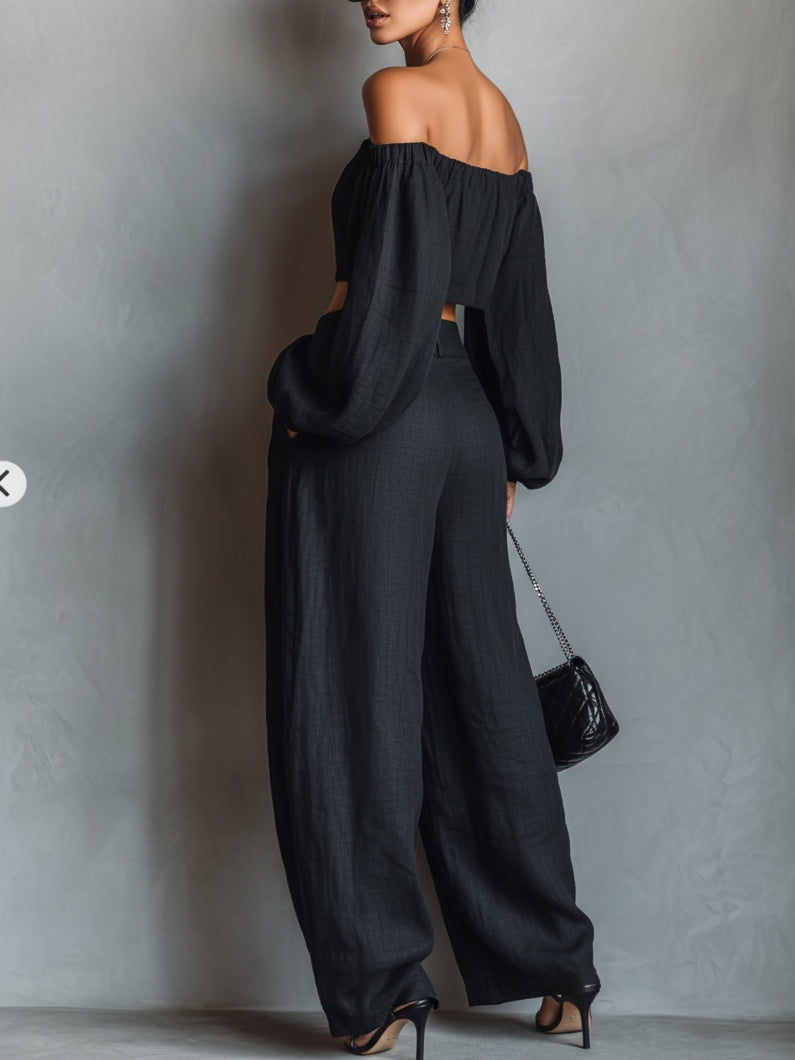 Tess™ || Off-Shoulder-Ausschnitt-Set mit weiter Hose