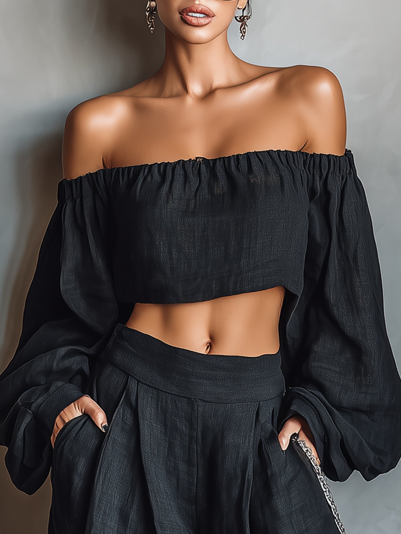 Tess™ || Off-Shoulder-Ausschnitt-Set mit weiter Hose