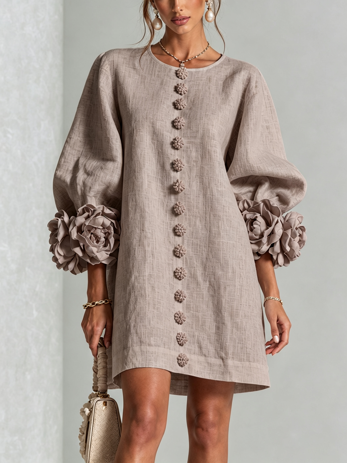 Brune | Kurzes Leinenkleid mit Puffärmeln