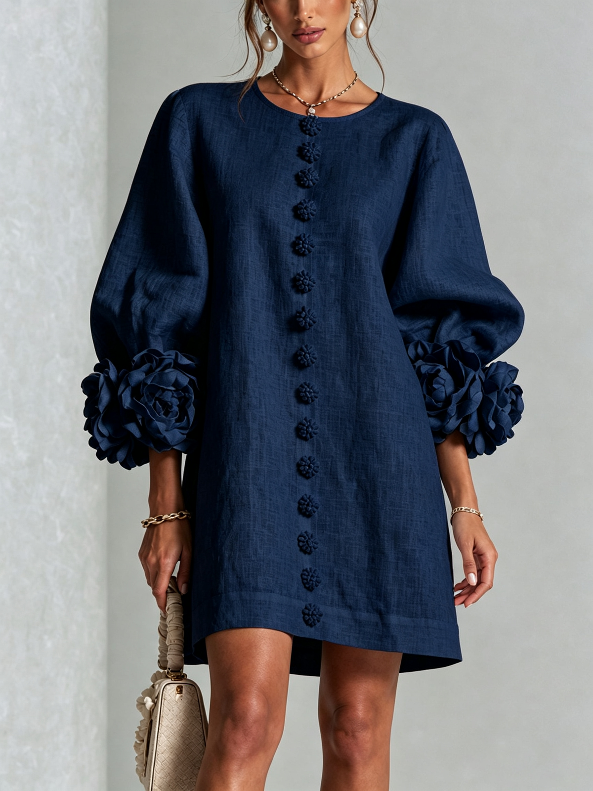Brune | Kurzes Leinenkleid mit Puffärmeln