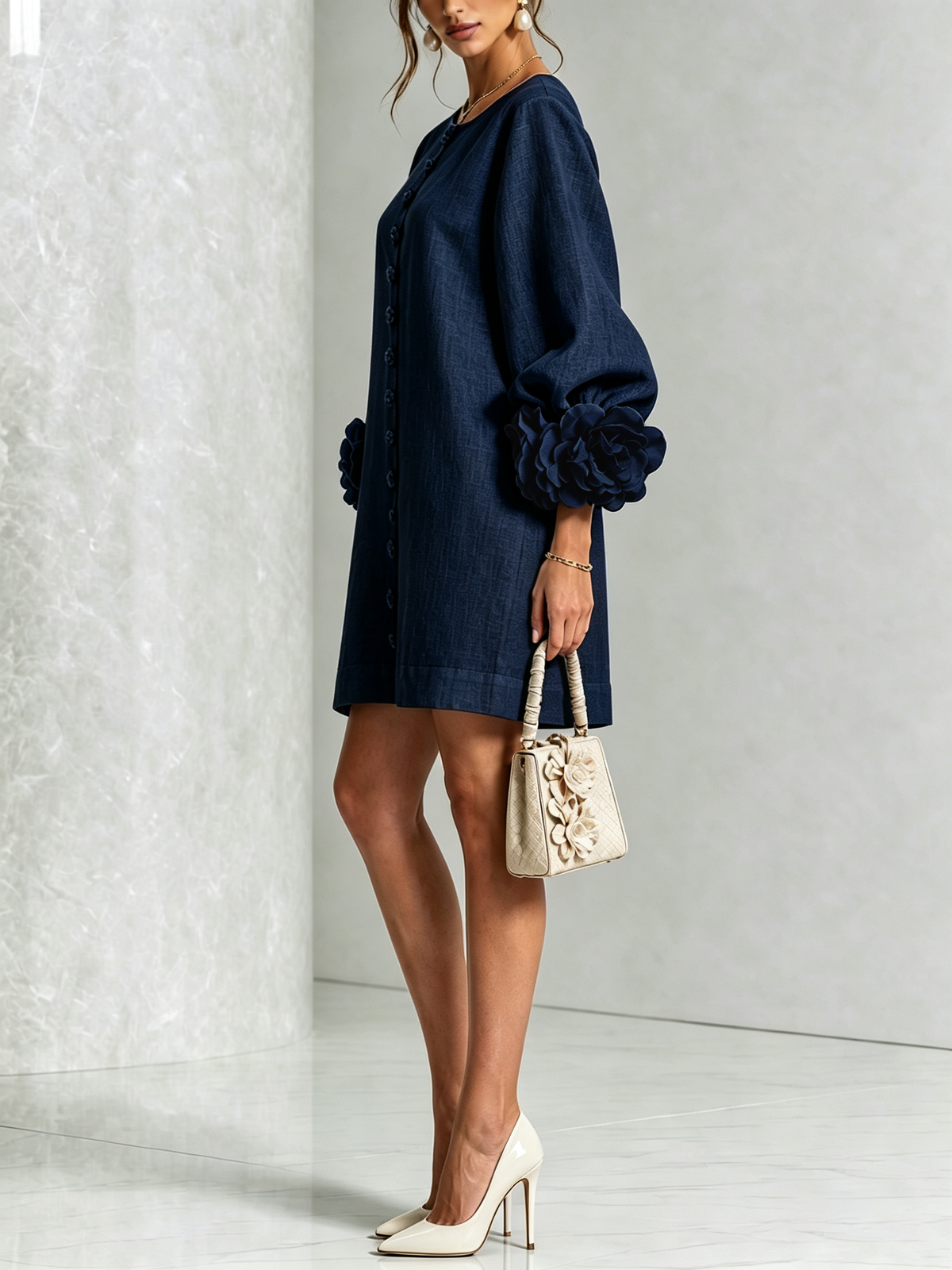 Brune | Kurzes Leinenkleid mit Puffärmeln