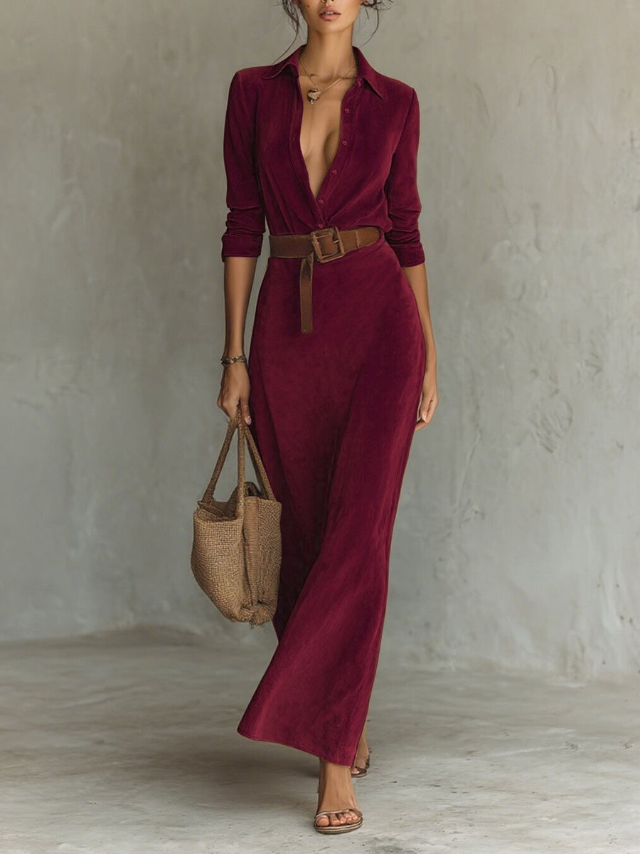 Juline™ | Maxi-Kleid aus Veloursleder mit Revers