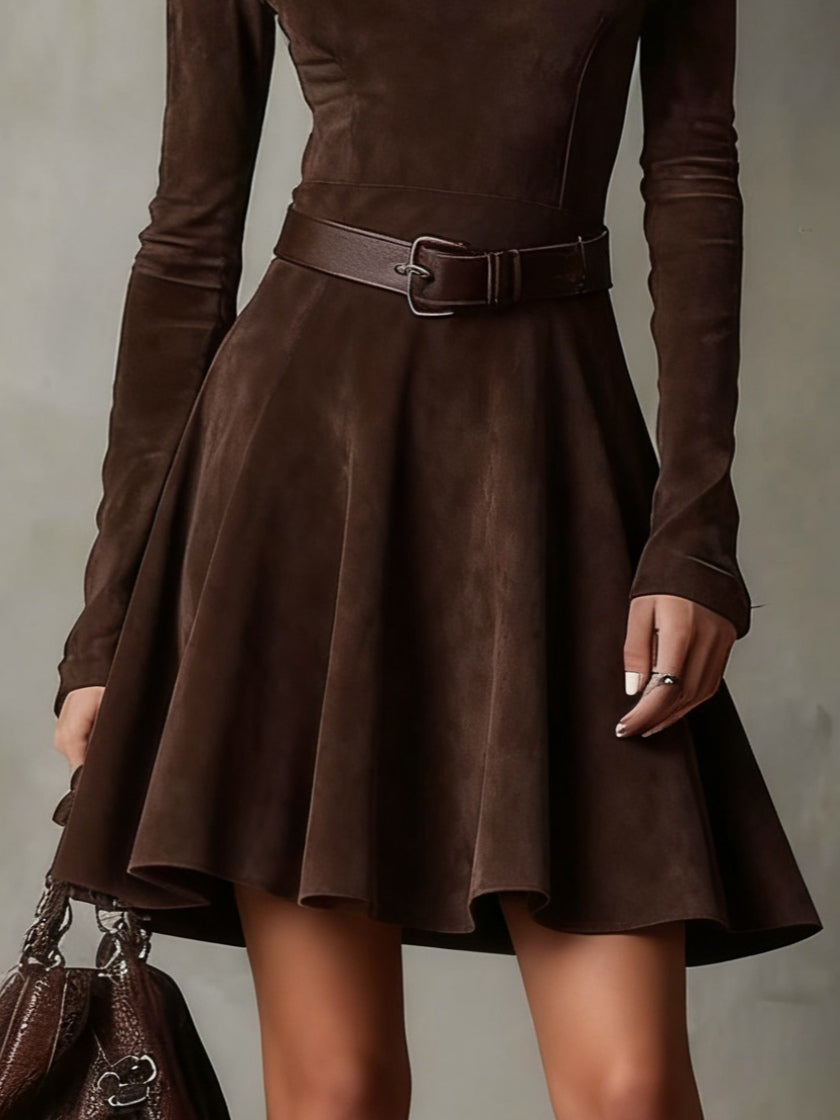 Noémie™ | Vintage Mini-Kleid aus dunkelbraunem Wildleder
