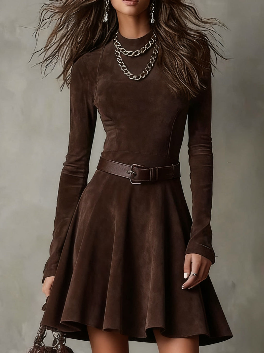 Noémie™ | Vintage Mini-Kleid aus dunkelbraunem Wildleder