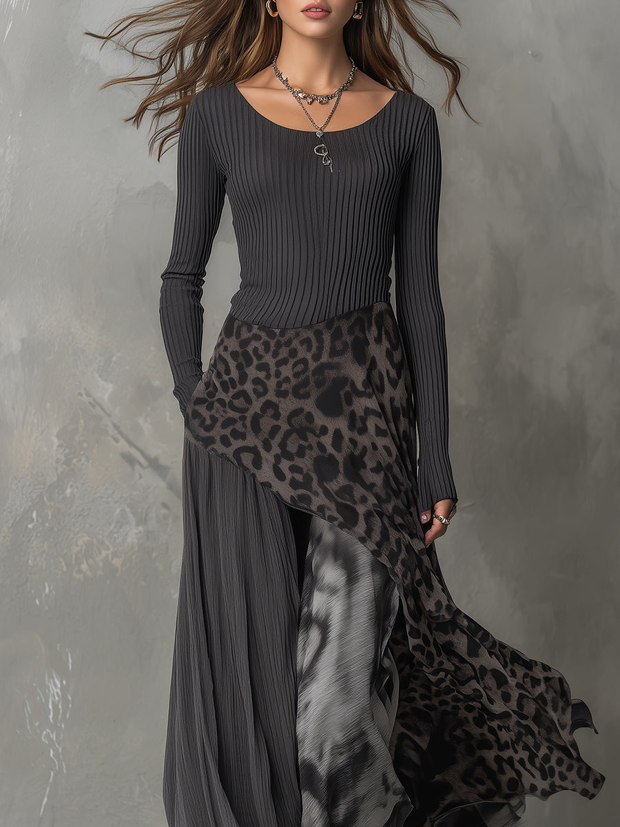 Martina | Langes Boho-Kleid mit Leopardenmuster