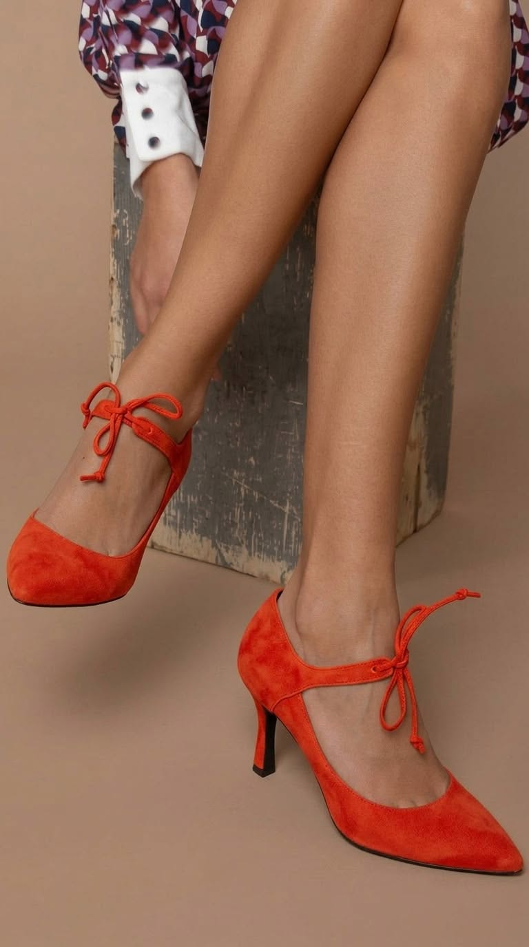 Elegante Wildlederschuhe mit Schleife und mittelhohem Absatz