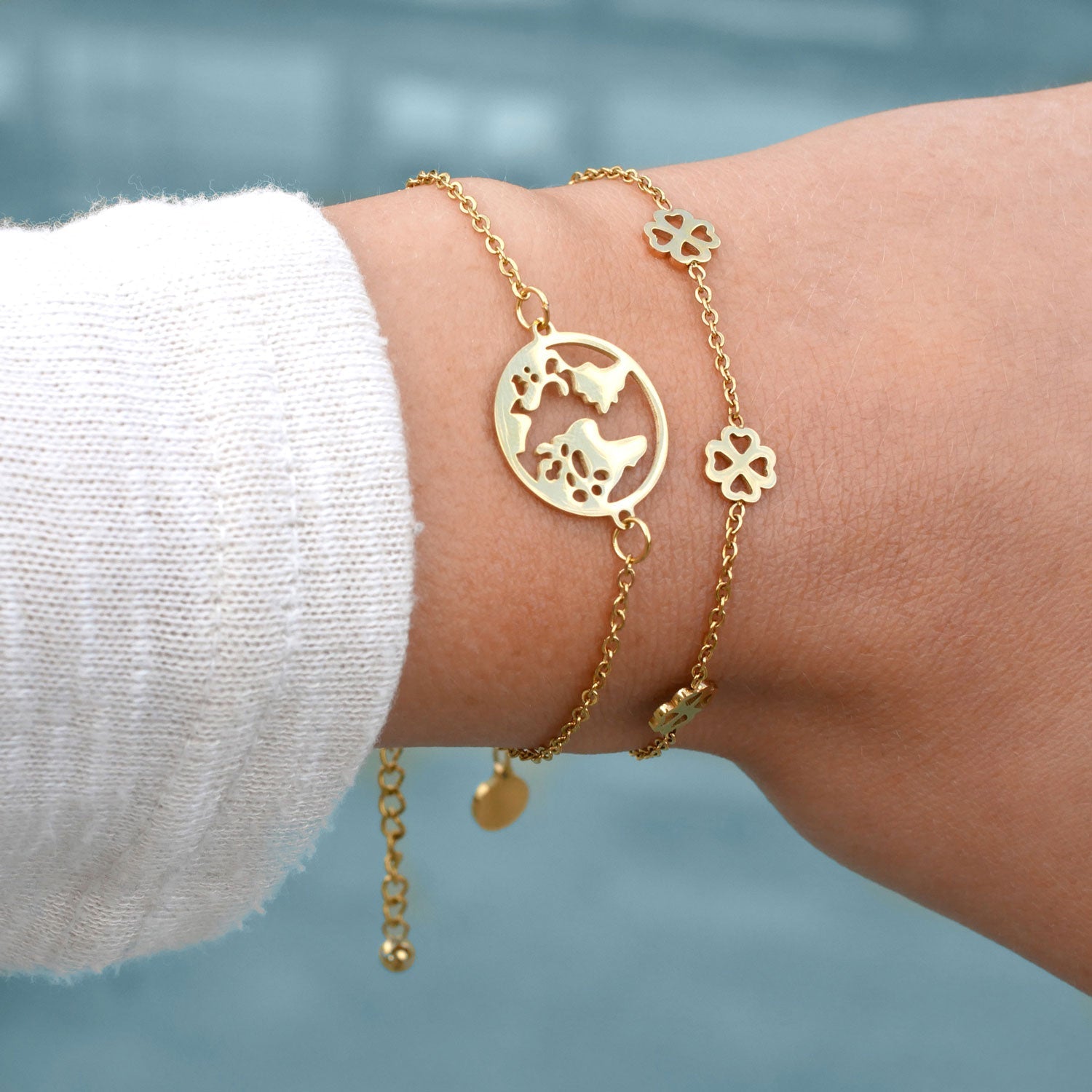 Bundle: BonnyBliss Kleeblatt Kette + Armband Gold