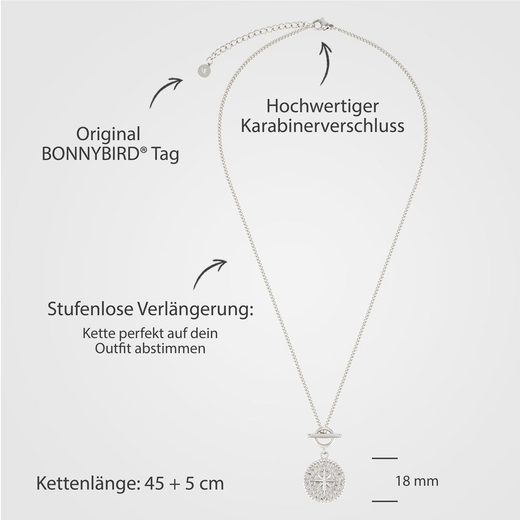 BonnyCompass Kette mit Kompass Anhänger Silber